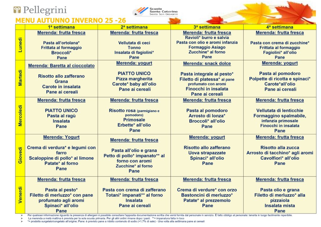 menù autunno inverno 25 26